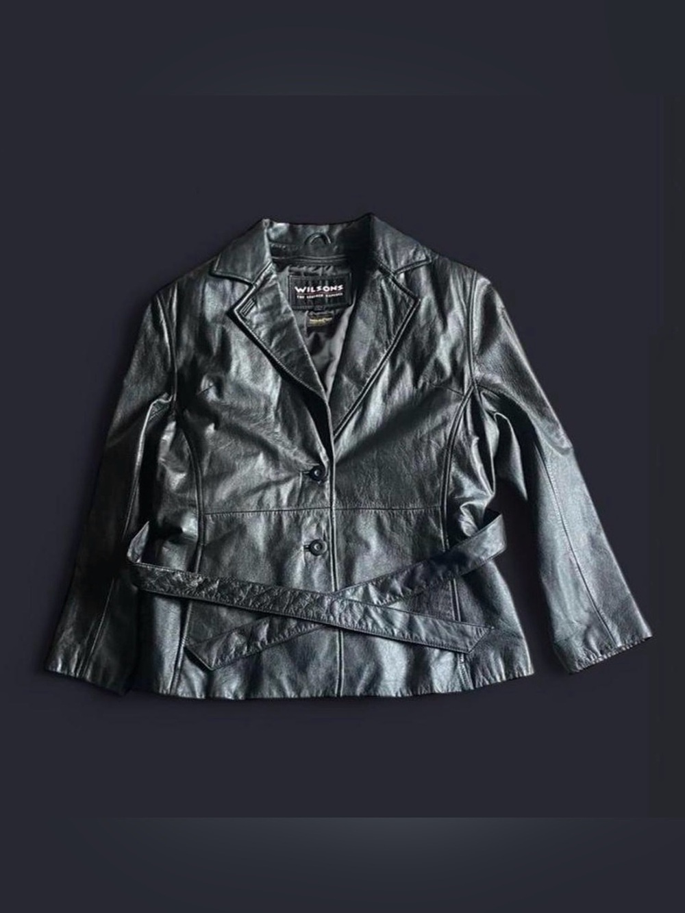 Vintage Gothic Leather Jacket Women’s Large Black Biker Wilson’s Leather Belted